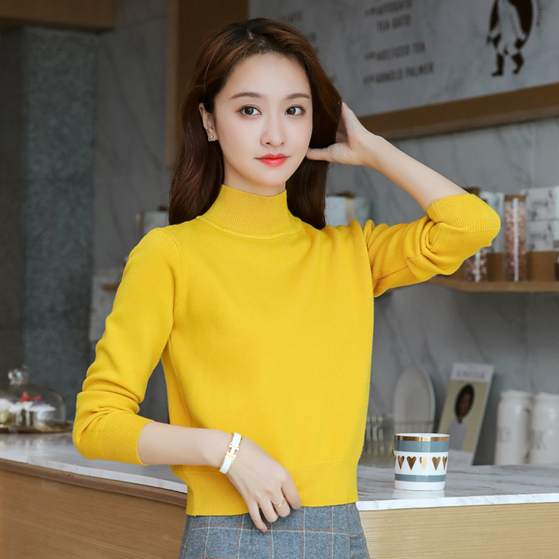 Knitted Sweater for Women, New Fashionable and Stylish Sweater, High-Waisted Slimming Top, Women's Base Shirt, Yellow Petite Top