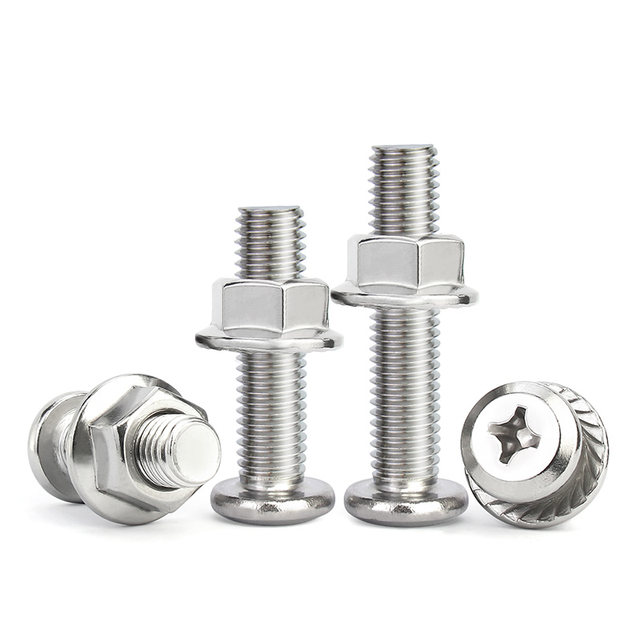 Jinchao M4M5M6M8304 ສະແຕນເລດ beveled flat head cross screw nut set flange nut ເຟີນິເຈີ