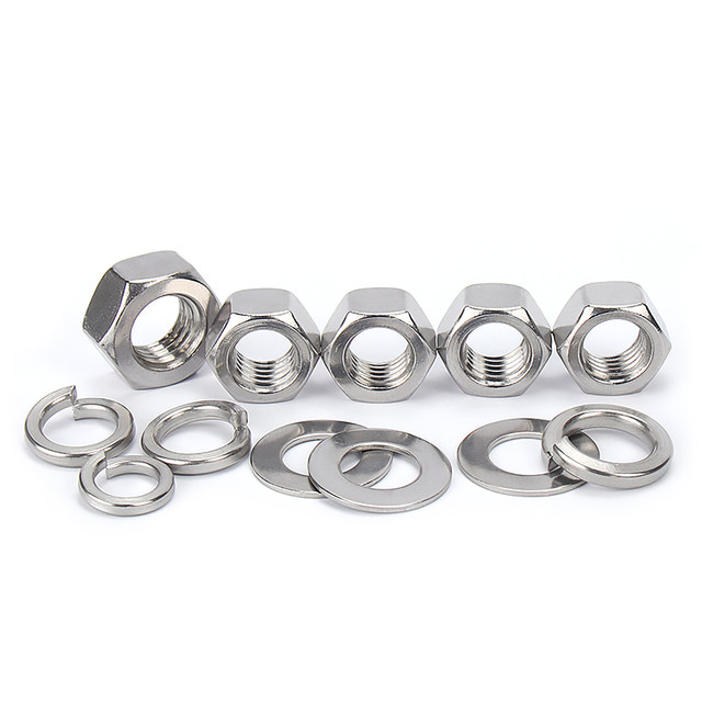 Jinchao 304/316L2205 ສະແຕນເລດ hexagonal nut set flat washer spring washer combination screw cap M4M5M6M8