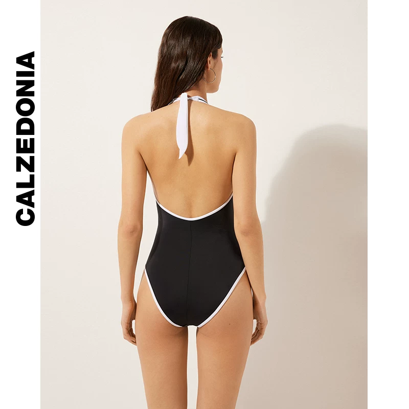 CALZEDONIA носки Kaze летом женский морской курорт бандо чёрно-белый контраст слитный купальник 0IS1852