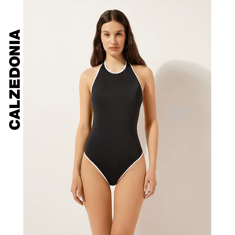 CALZEDONIA носки Kaze летом женский морской курорт бандо чёрно-белый контраст слитный купальник 0IS1852