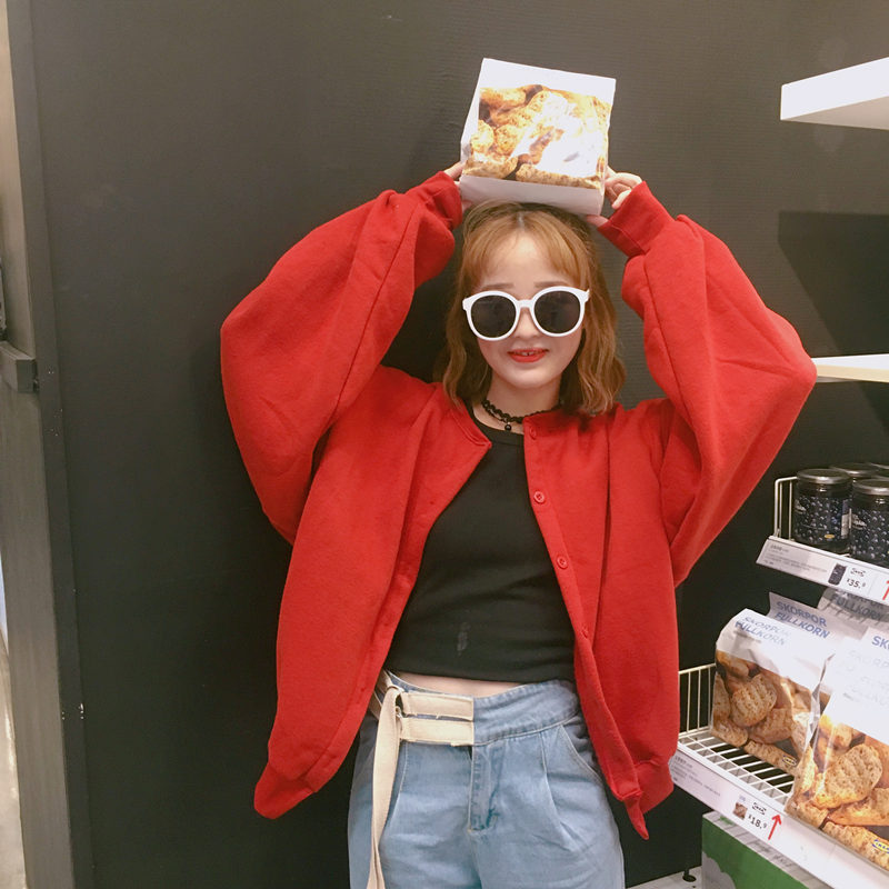 Mùa xuân và mùa đông Mùa đông Mới Hàn Quốc bf Gió ulzzang Loose Lantern Tay áo len Nữ sinh Áo khoác áo sơ mi sọc