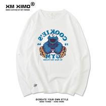 Hong Kong wind ins trendy mens round neck clothes Korean version of loose thin long sleeves Sesame Street joint coat Autumn New