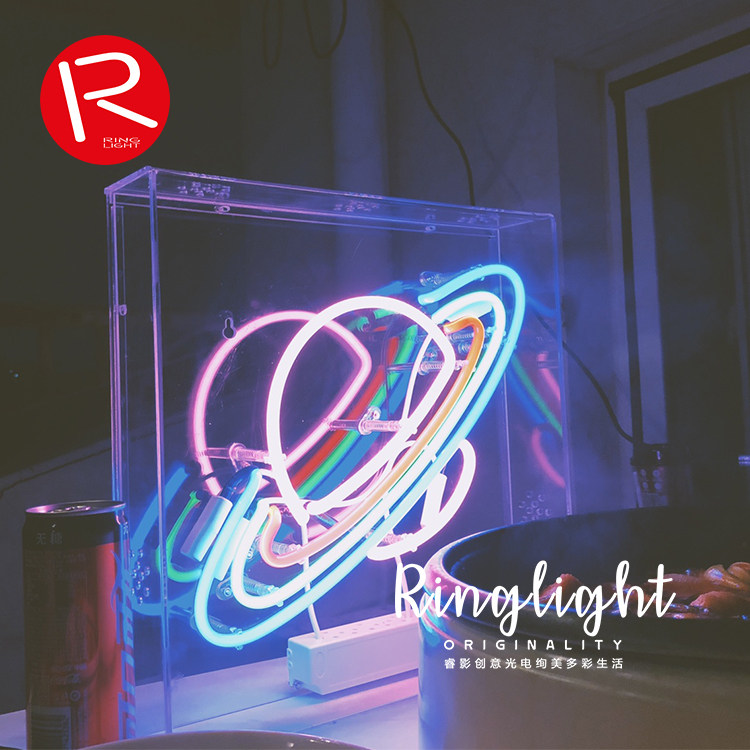 Original ins simple space Saturn ring creative handmade custom indoor atmosphere background decoration glass neon lights