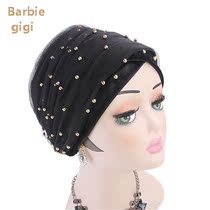 The new Barbie ladys new multi-color beaded mesh stitching Korean velvet head scarf hat retro wild