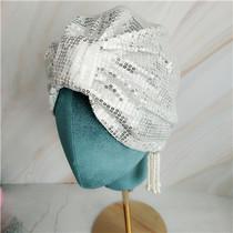 European and American fashionable net red party banquet ladies travel and vacation wild sequins hair pocket Baotou hat turban