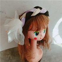 Non-refundable clearance Japanese Korean version cute fashionable sequins hit color bow Sen female wide-brimmed headband hair accessories headdress