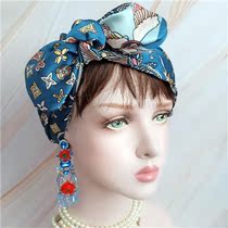VINTAGE British Retro Bowknot Totem Confinement Baotou Cap Personality Fashion Casual muslim turban