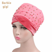New Barbie spring and summer new multi-color beaded mesh stitching Korean velvet head scarf hat retro wild