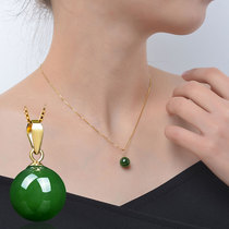 Natural Hetian Jasper Ball Pendant 18K buckle women necklace spinach green jade neck with certificate
