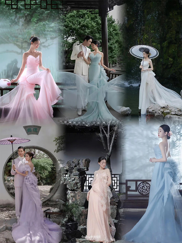 New Studio Garden Style New Chinese Wedding Photos Retro Fine Brushwork Portrait Dress Couple Theme Photo Shoot Clothing