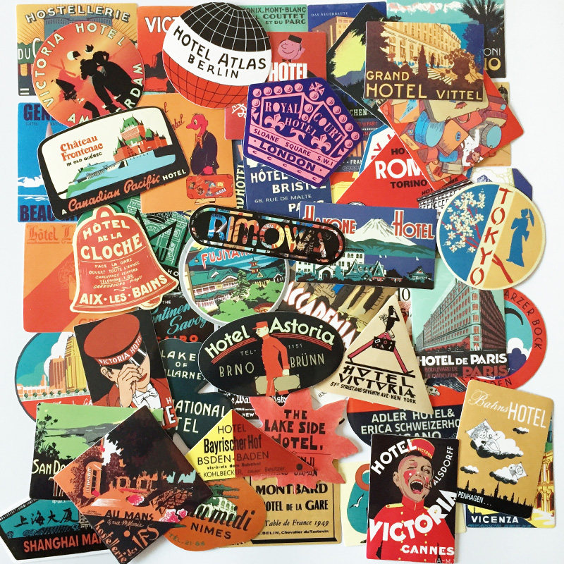 Retro Hotel Building Suitcase Stickers Nostalgic Suitcase Guitar Computer Stickup Waterproof no-mark Graffiti Skateboard