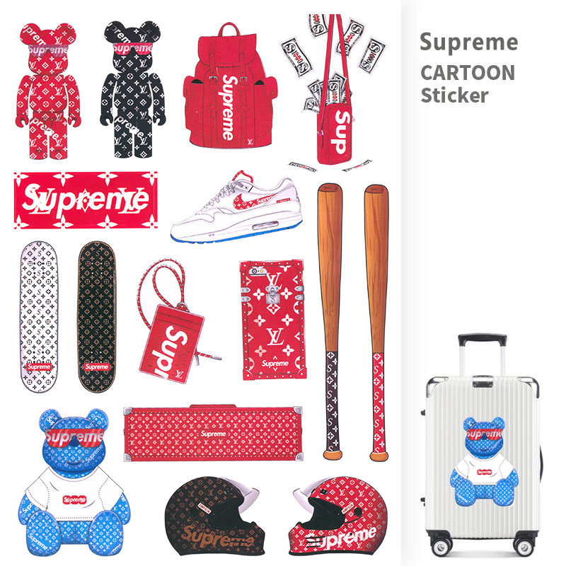 Tide Sign Supreme Sticker Water Glass Blue Little Bear Laptop Skateboard Guitar Personality Decorative Sticker Waterproof