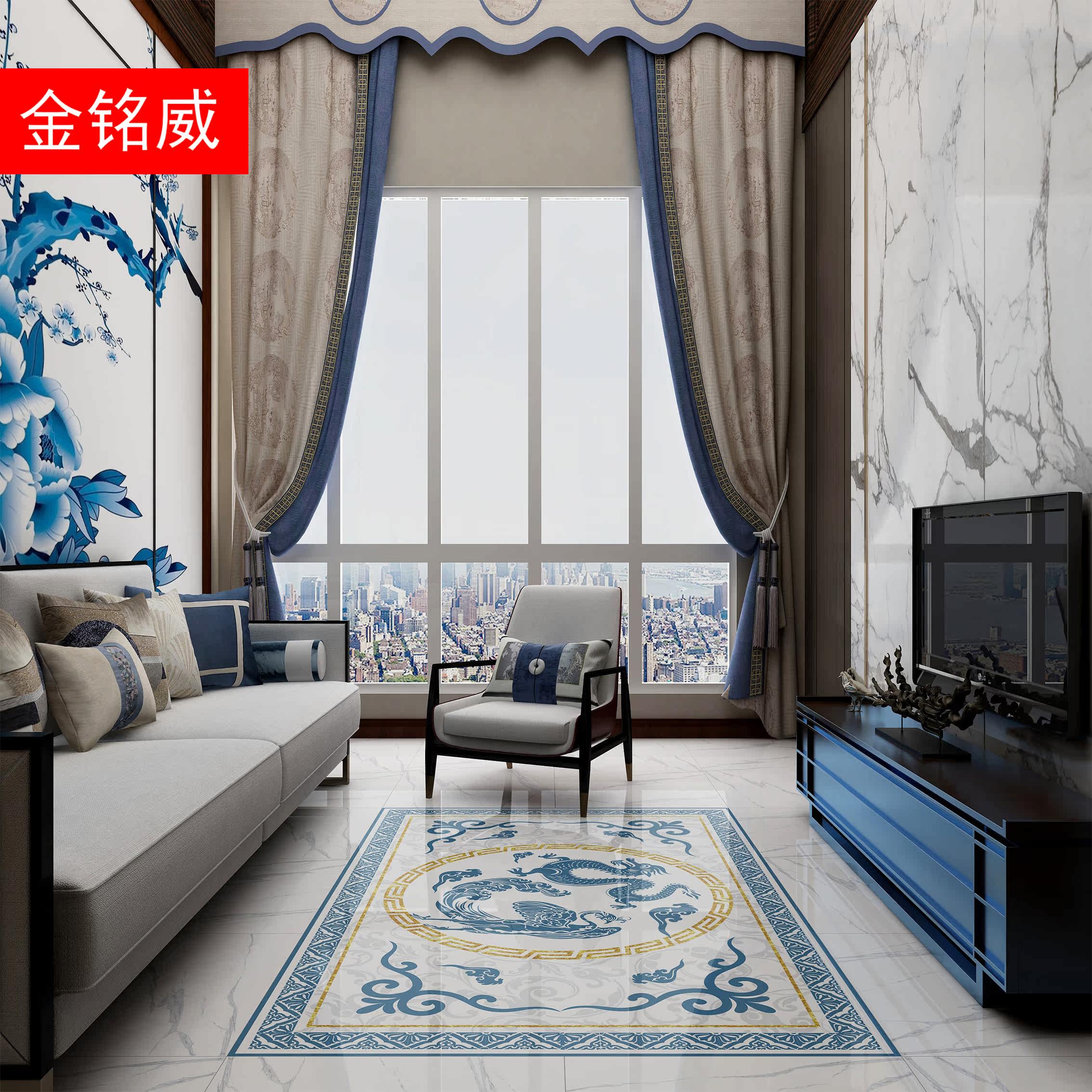 Custom Chinese living room tile parquet Restaurant Longfeng presents Xiangji plate brick puzzle throwing crystal brick water knife and floor tile pattern 