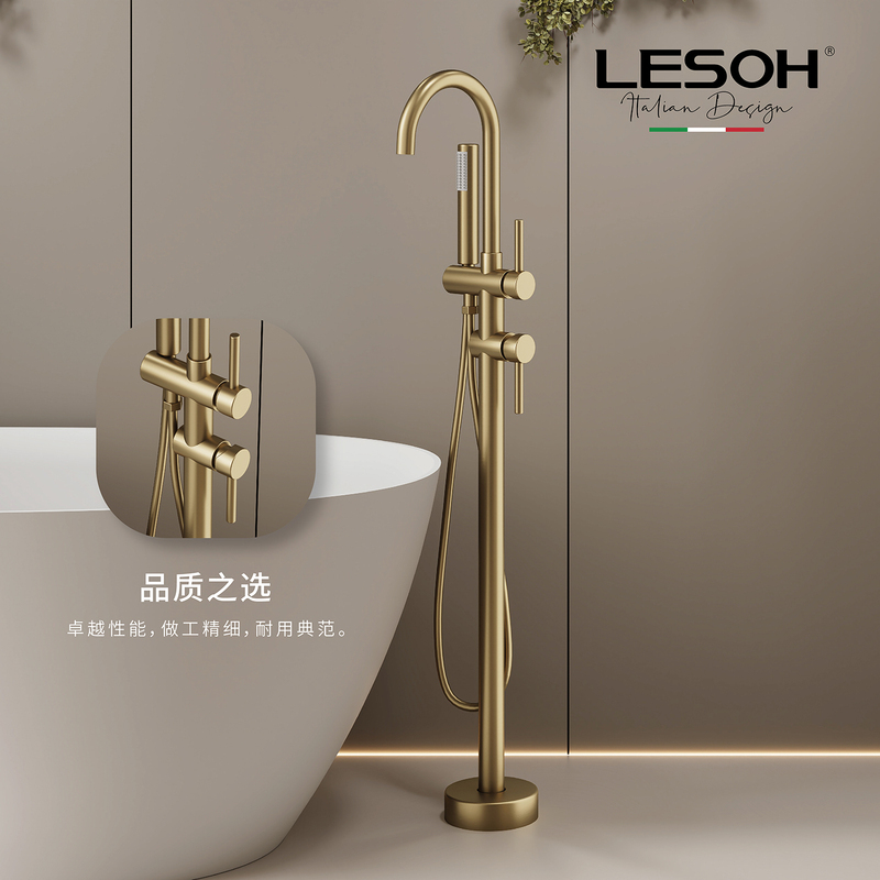 Leishi Floor-Standing Bathtub, All-Copper Bathroom Bathtub, Floor-Standing Hot and Cold Water Bathtub, Household Hotel Faucet