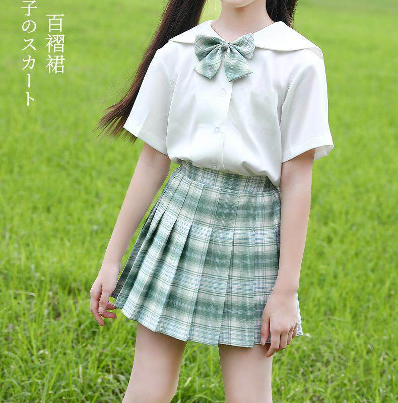 เสื้อผ้าตุ๊กตา Bjd สองมิติ สำหรับเด็กผู้หญิง ขนาด 85–160 ซม. ชุดเครื่องแบบ JK แบบบริสุทธิ์ พร้อมเสื้อยืดและกางเกงขาสั้นลายทาง