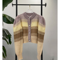 2022 Spring New Women's Hyuna with Diamond Knitted Cardigan Gradient Bubble Sleeve Sweater 3E1E535