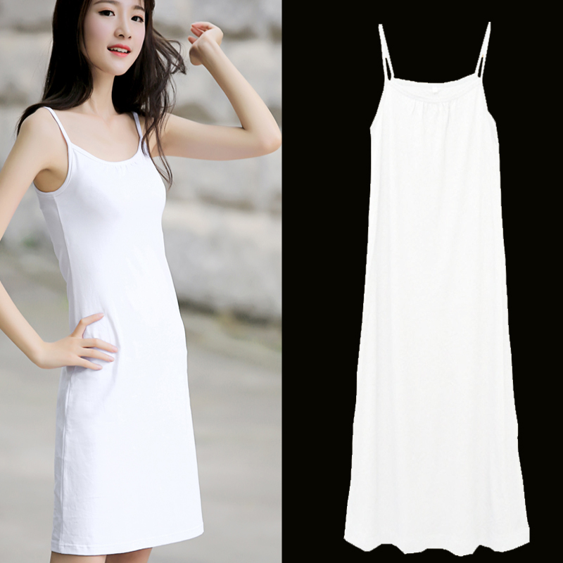 Pure Cotton Mid-Length Camisole Slip Dress, Anti-Exposure, Plus Size, Inner Lining, Anti-See-Through, White Dress for Women Pure Cotton Mid-Length Camisole Slip Dress, Anti-Exposure, Plus Size, Inner Lining, Anti-See-Through, White Dress for Women