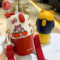 Baby water cup out carrying lanyard kettle one year old fall prevention and choking water Cup childrens suction tube strap tide