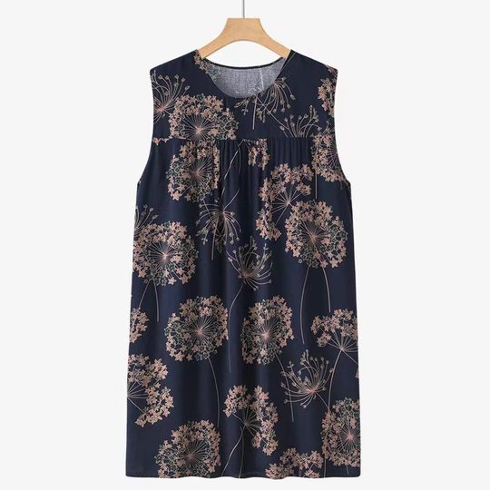 棉绸睡衣妈妈家居服睡裙无袖宽松中老年中长款人造棉连衣裙夏季