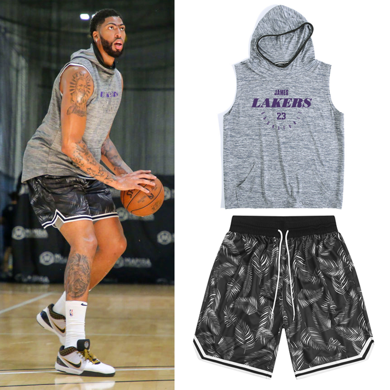 New Lakers No. 23 James Jersey Davis hooded basketball training suit set basketball uniform customized