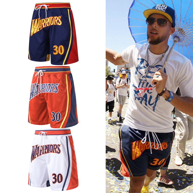 Warriors retro full embroidered basketball pants Curry 30 Number of casual sports shorts Street basketball loose 50% pants
