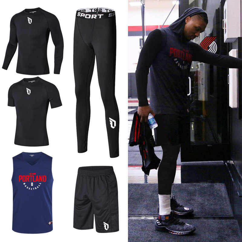 Lillard autumn and winter training clothes jersey running vest fitness quick-drying tights basketball clothes sports suit men