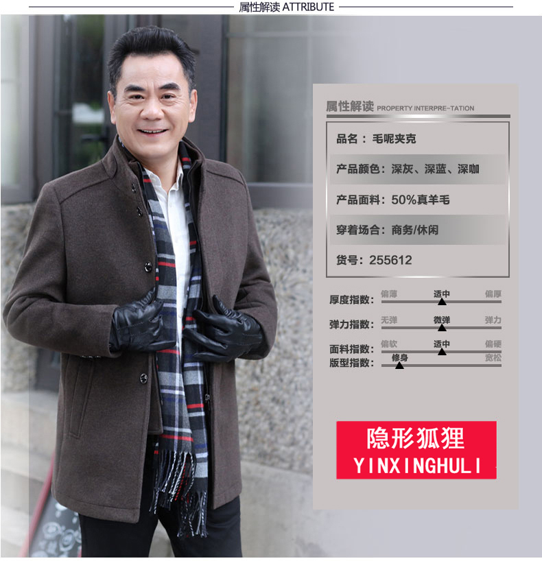 中老年外套男士羊毛呢大衣 带马甲 图4