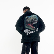 MKSZY autonomous doublet hand-painted Tyrannosaurus dinosaur Japanese long wool coat coat