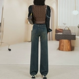 Приталенные прямые свободные джинсы, флисовые демисезонные штаны, высокая талия, свободный крой, 2023