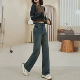 Приталенные прямые свободные джинсы, флисовые демисезонные штаны, высокая талия, свободный крой, 2023