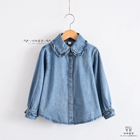 Áo sơ mi denim bé gái mùa thu 2018 mới áo dài tay cotton áo khoác nữ áo khoác bé gái thủy triều quần áo bé gái