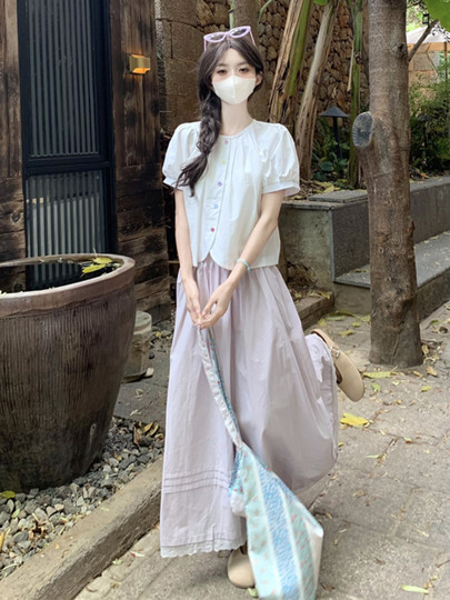 Cotton and linen short-sleeved top for women's summer 2025 new dopamine wear set French unique beautiful doll shirt shirt