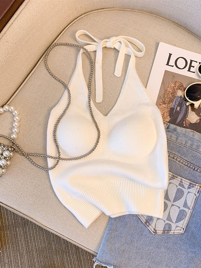 多巴胺带胸垫挂脖吊带背心女夏海边穿搭外穿绝美风蓝色辣妹小上衣