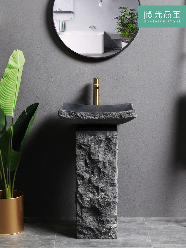 Sunshine jade outdoor stone column basin Floor-to-ceiling wash basin Natural rough retro courtyard Stone courtyard