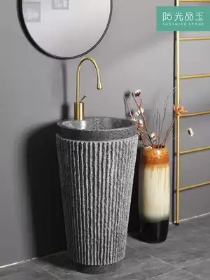 Sunny jade marble round column Basin Natural Stone retro luxury outdoor courtyard bathroom sink