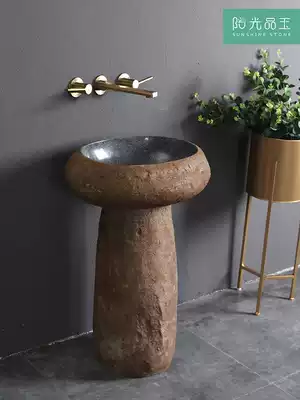 Sunshine jade pebble column Basin Natural Stone retro creative outdoor courtyard wash basin combination European style