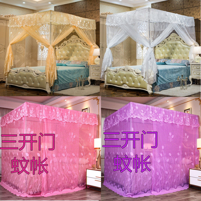 New three-door mosquito nets with bracket home encryption thickened palace wedding double bed dust top 1 5m1 8m