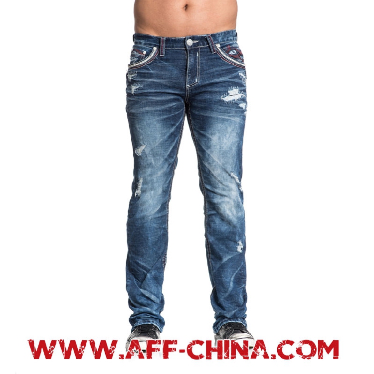 Affliction American Trendy Brand Men's Mid-High Waist Distressed Pleated Ripped Slim-Fit Jeans