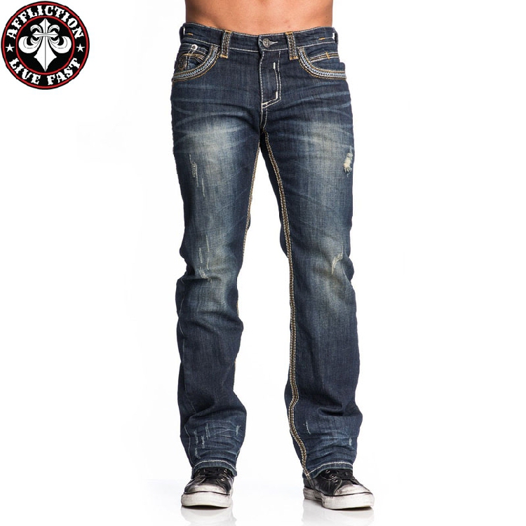 Affliction Ripped Jeans for Men, American Trendy Brand, European and American Style Hip-Hop Street Jeans for Trendy Men