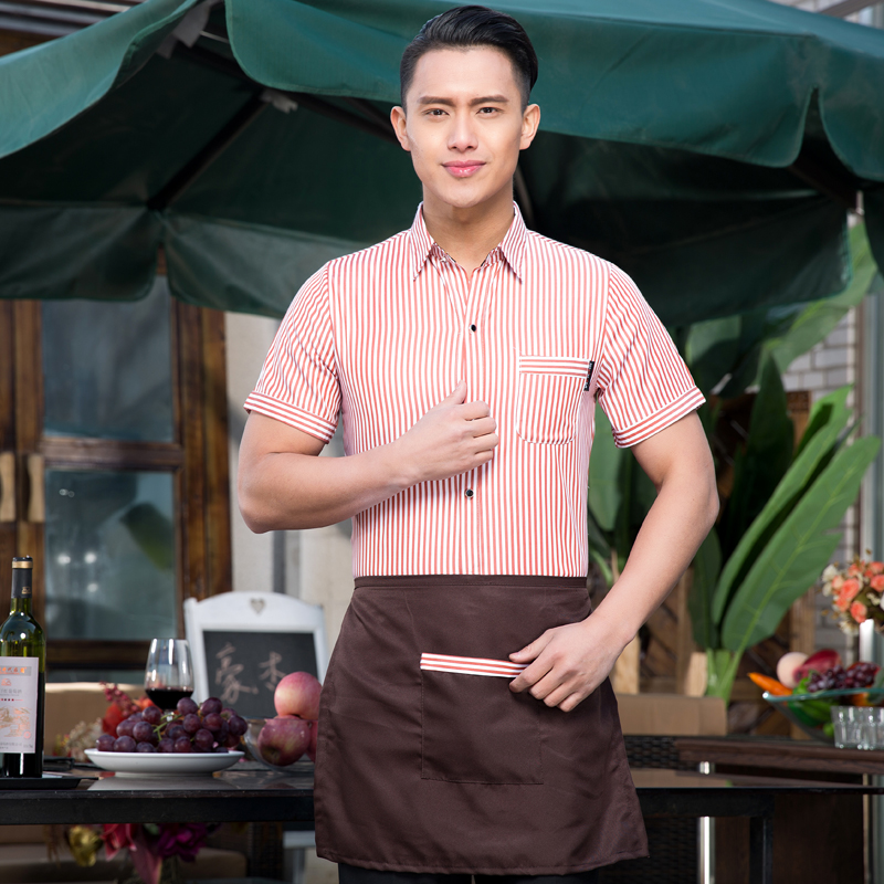 Western Restaurant Cafe Hotel Staff Mang sọc Áo sơ mi ngắn tay mùa hè Tây Nam Ăn Workwear