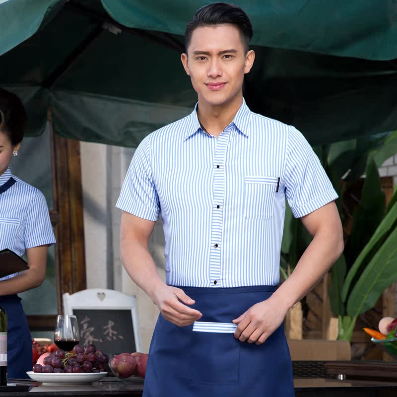 Western Restaurant Cafe Hotel Staff Mang sọc Áo sơ mi ngắn tay mùa hè Tây Nam Ăn Workwear