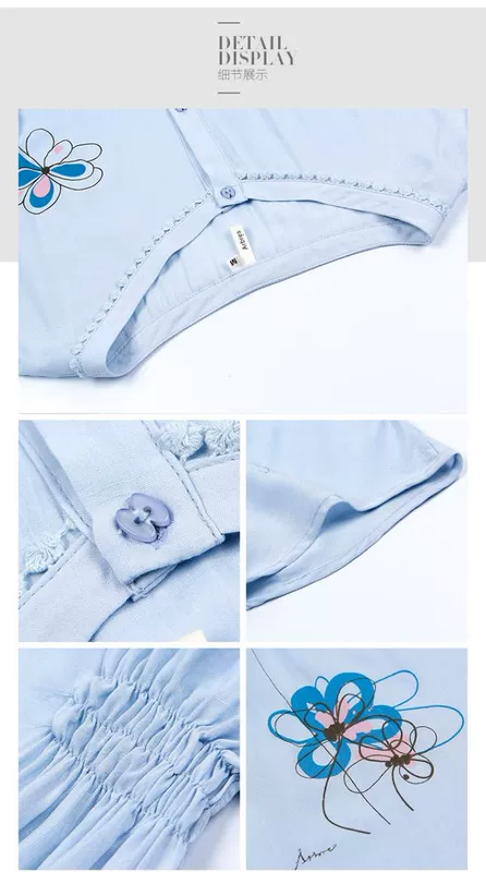 Arbres Homewear Summer Cotton siêu mỏng thân thiện với làn da Bộ đồ ngủ Jacquard tay trung ngọt ngào thoải mái AW62DT189 - Bên ngoài ăn mặc