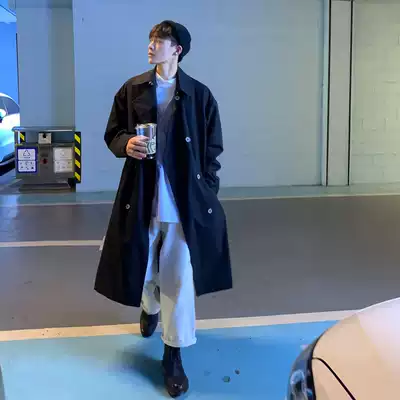 2021 new spring and autumn double-breasted long version of knee trench coat coat men's Korean version of the trend casual German coat