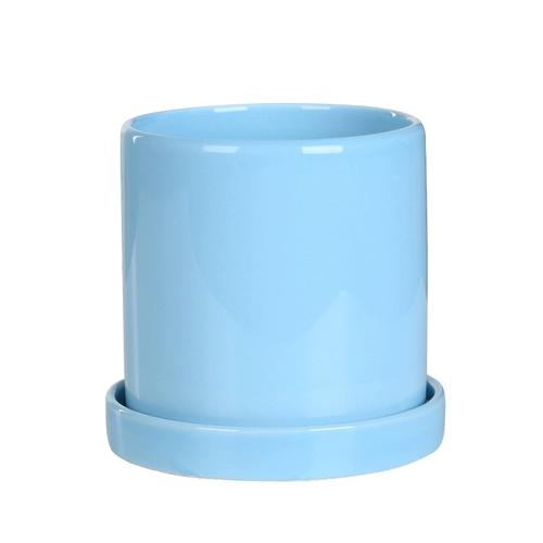 Керамический в северном стиле Простые цилиндрические черно -белые световые пояса отделяет лоток сочный зеленый укроп зеленое растение