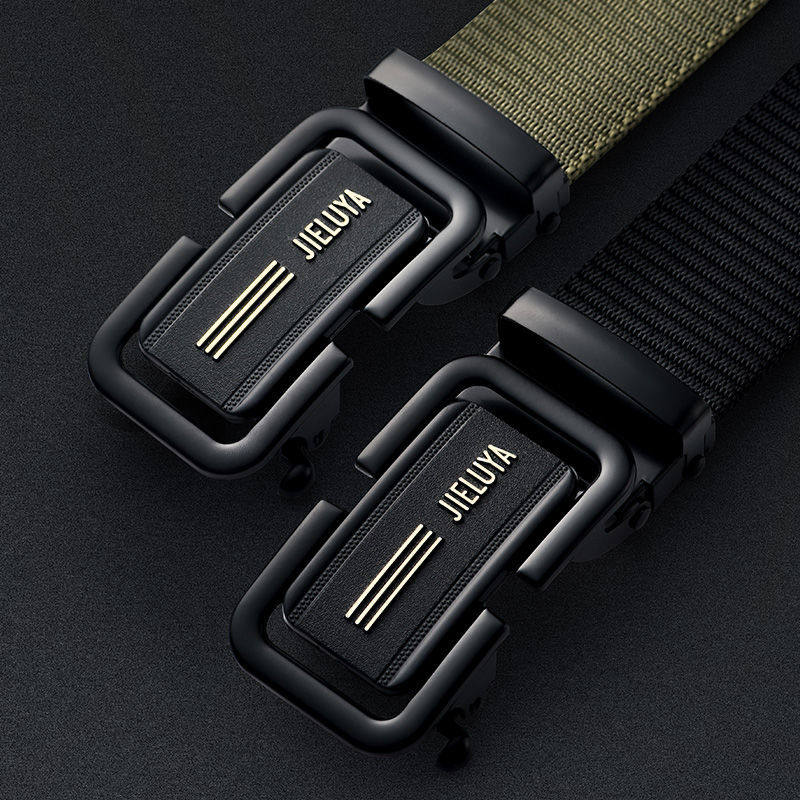 Belt Men's Canvas Belt Korean Version Toothless Buckle Nylon Pants Student Youth Military Training Canvas Belt Lengthened and Can Be Cut