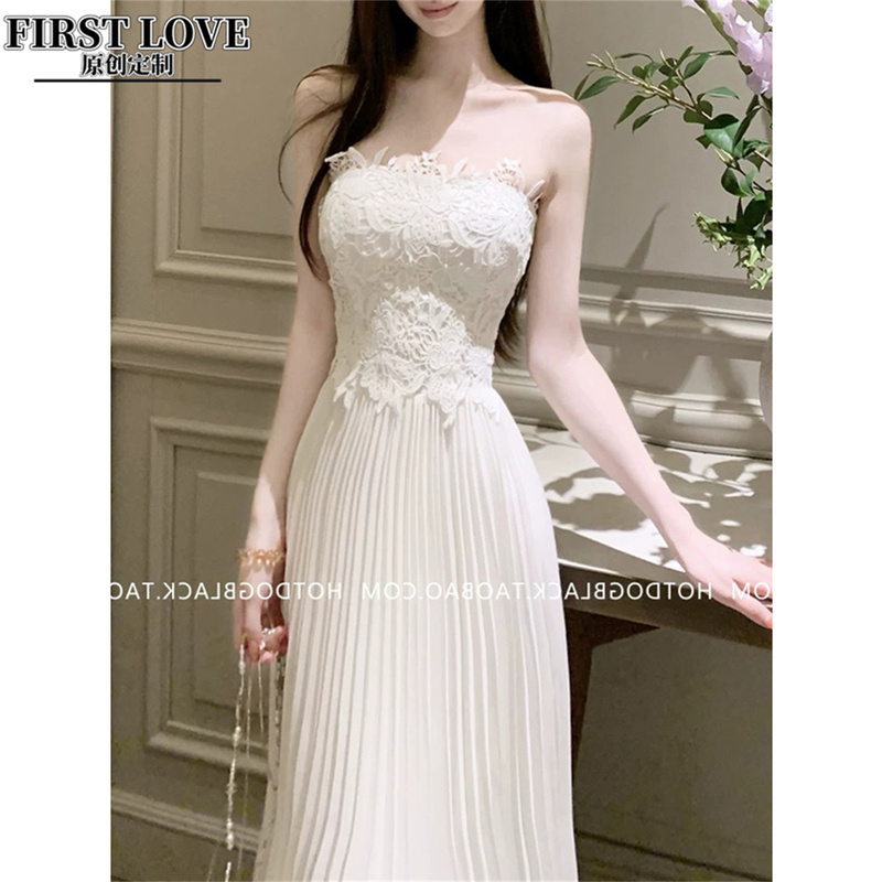 Hot Dogs Are Very Spicy. Pure Dream Wedding. High-End French-Style Cut-Out Patchwork Tube Top Dress for Women. Long Dress