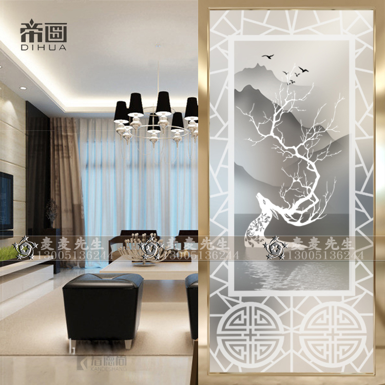Chinese style decorative tempered glass frosted creative art screen living room dining room bedroom partition entry porch lattice