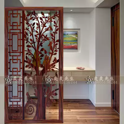 Modern art glass screen partition creative living room shoe cabinet porch TV background wall rich abstract wealth tree
