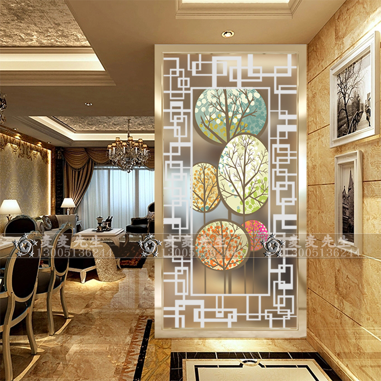 Eurostyle Art Glass Screen Partition Double-sided Effect Light Transmission Modern Minimalist Style Living Room Abstract Picture Happiness Tree